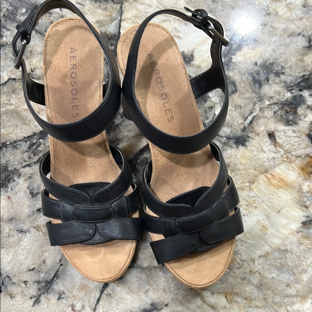 AEROSOLES Black Sandals with Braided Straps